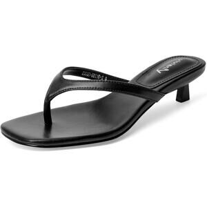New Vivianly Womens 8 Black Flip Flop Open Toe Slide On 2" Heel Sandal Shoes